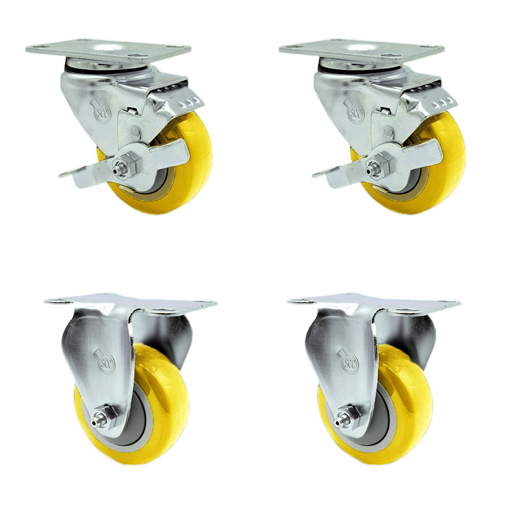 SCC-20S3514-PPUB-YEL-TLB-2-R3514-2 Polyurethane Swivel Top Plate Caster with 3.5 in. Yellow Wheels - Set of 4