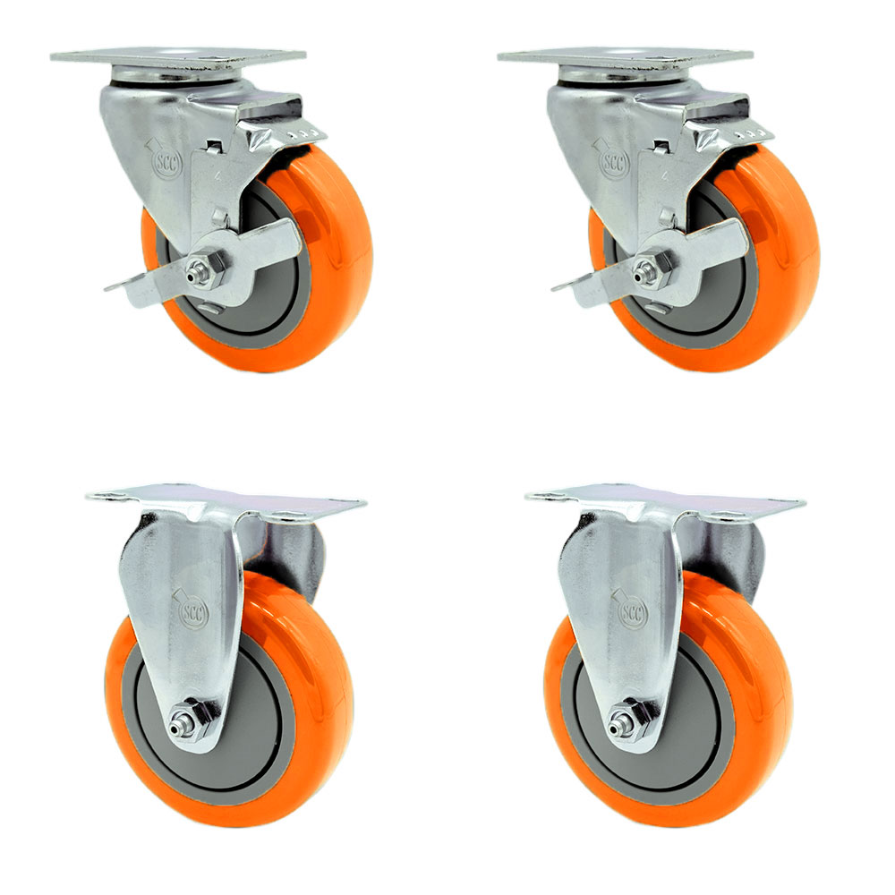 SCC-20S414-PPUB-ORG-TLB-2-R414-2 Polyurethane Swivel Top Plate Caster with 4 in. Orange Wheels - Set of 4