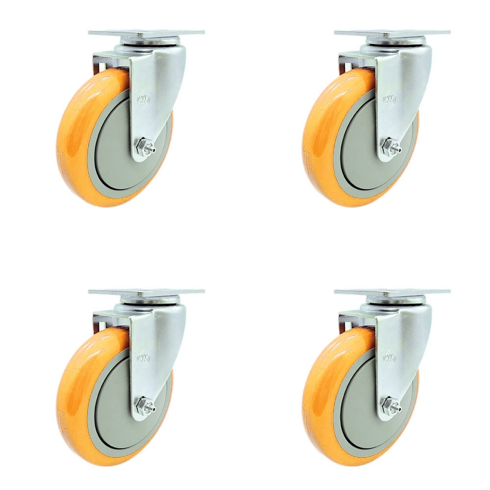 SCC-20S514-PPUB-YEL-4 Polyurethane Swivel Top Plate Caster with 5 in. Yellow Wheels - Set of 4