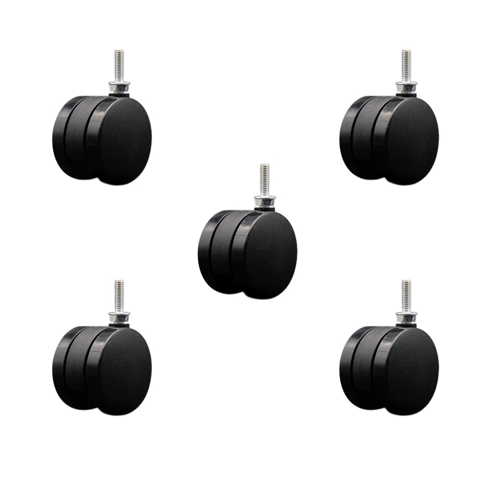 SCC-UHTS02S60-NYS-5161810-5 2.38 in. Office Chair Wheels Nylon Twin Wheels 0.31 in. - 18 TPI x 1 in. Threaded Stems - Set of 5