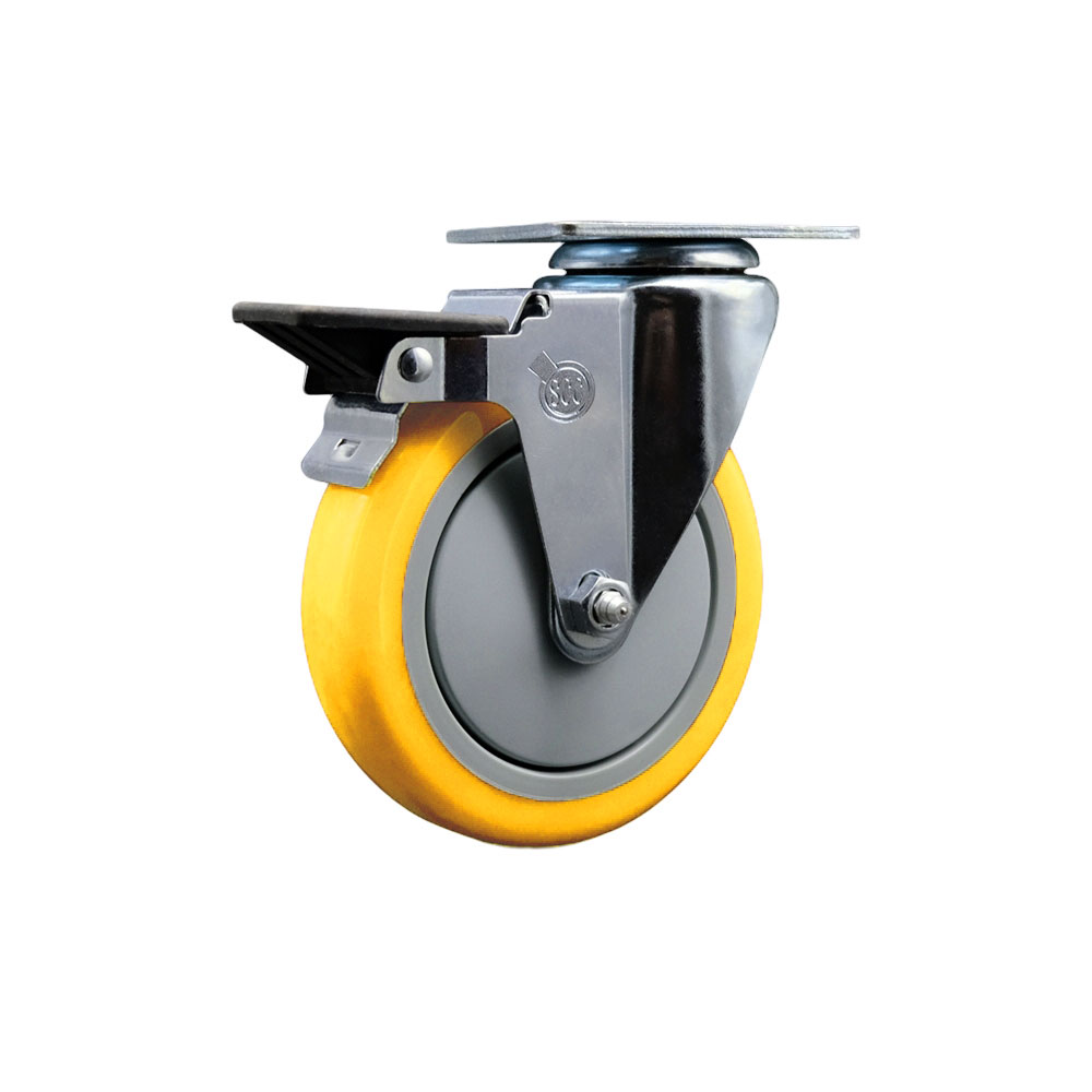 SCC-20S514-PPUB-YEL-PLB Polyurethane Swivel Top Plate Swivel Caster with 5 in. Yellow Wheel & Posi Locking Brake