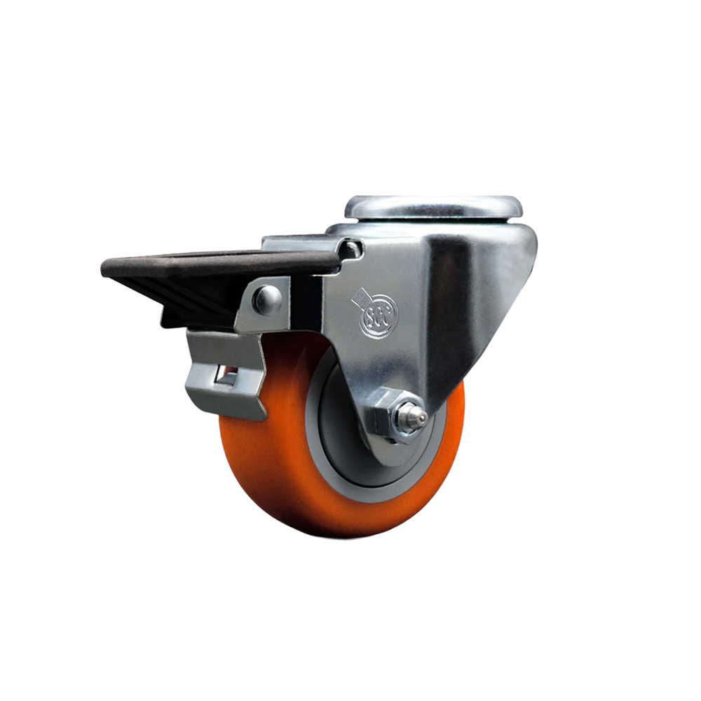 SCC-BH20S314-PPUB-ORG-PLB Polyurethane Swivel Bolt Hole Caster with 3 x 1.25 in. Orange Wheel & Posi Locking Brake