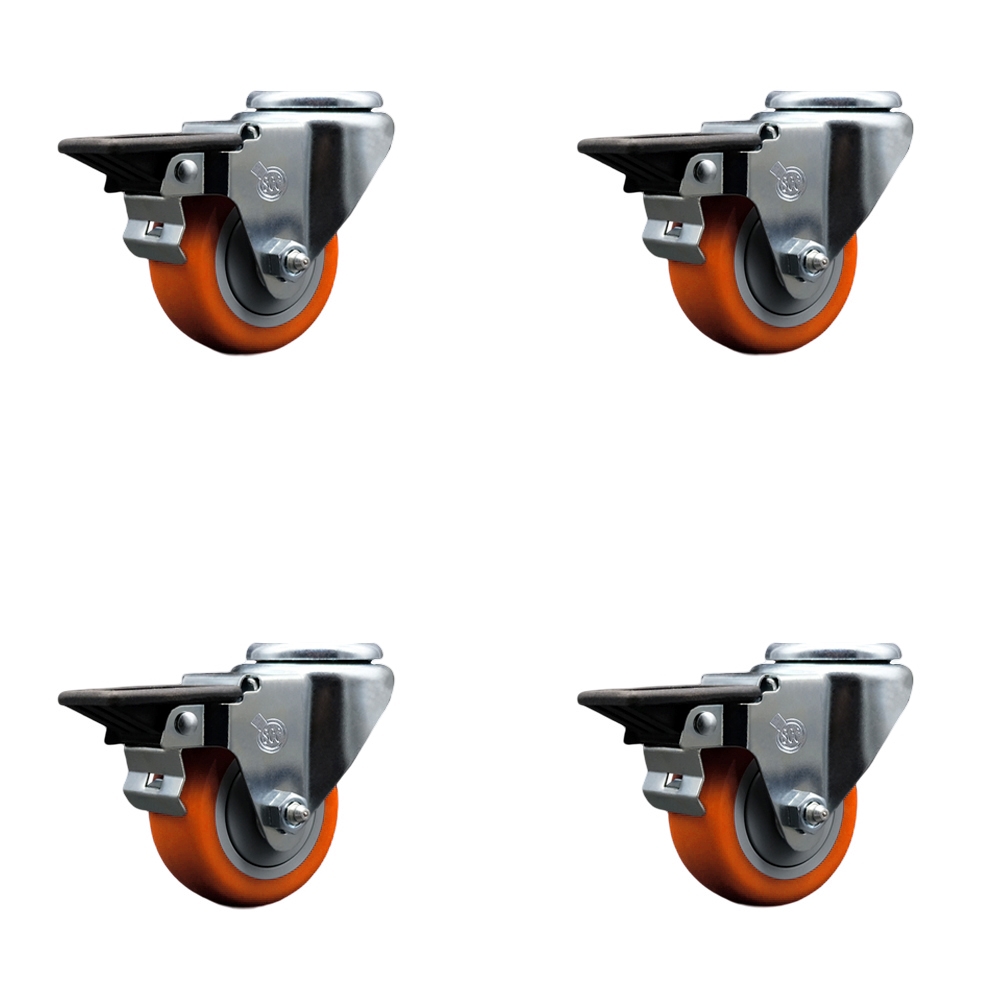 SCC-BH20S314-PPUB-ORG-PLB-4 Polyurethane Swivel Bolt Hole Caster with 3 x 1.25 in. Orange Wheels - Set of 4