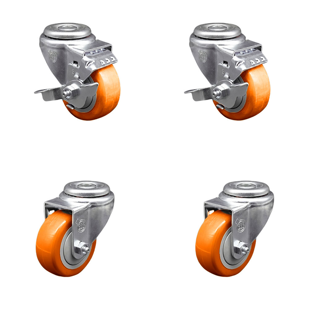 SCC-BH20S314-PPUB-ORG-TLB-2-S-2 Polyurethane Swivel Bolt Hole Caster with 3 x 1.25 in. Orange Wheels - Set of 4