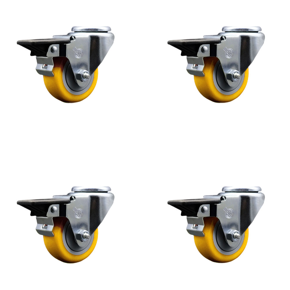 SCC-BH20S314-PPUB-YEL-PLB-4 Polyurethane Swivel Bolt Hole Caster with 3 x 1.25 in. Yellow Wheels - Set of 4