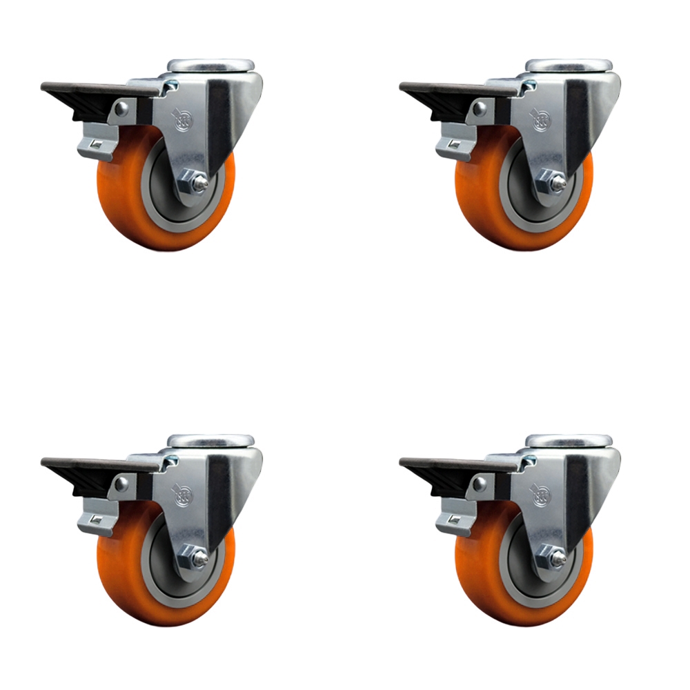 SCC-BH20S3514-PPUB-ORG-PLB-4 Polyurethane Swivel Bolt Hole Caster with 3.5 x 1.25 in. Orange Wheels - Set of 4