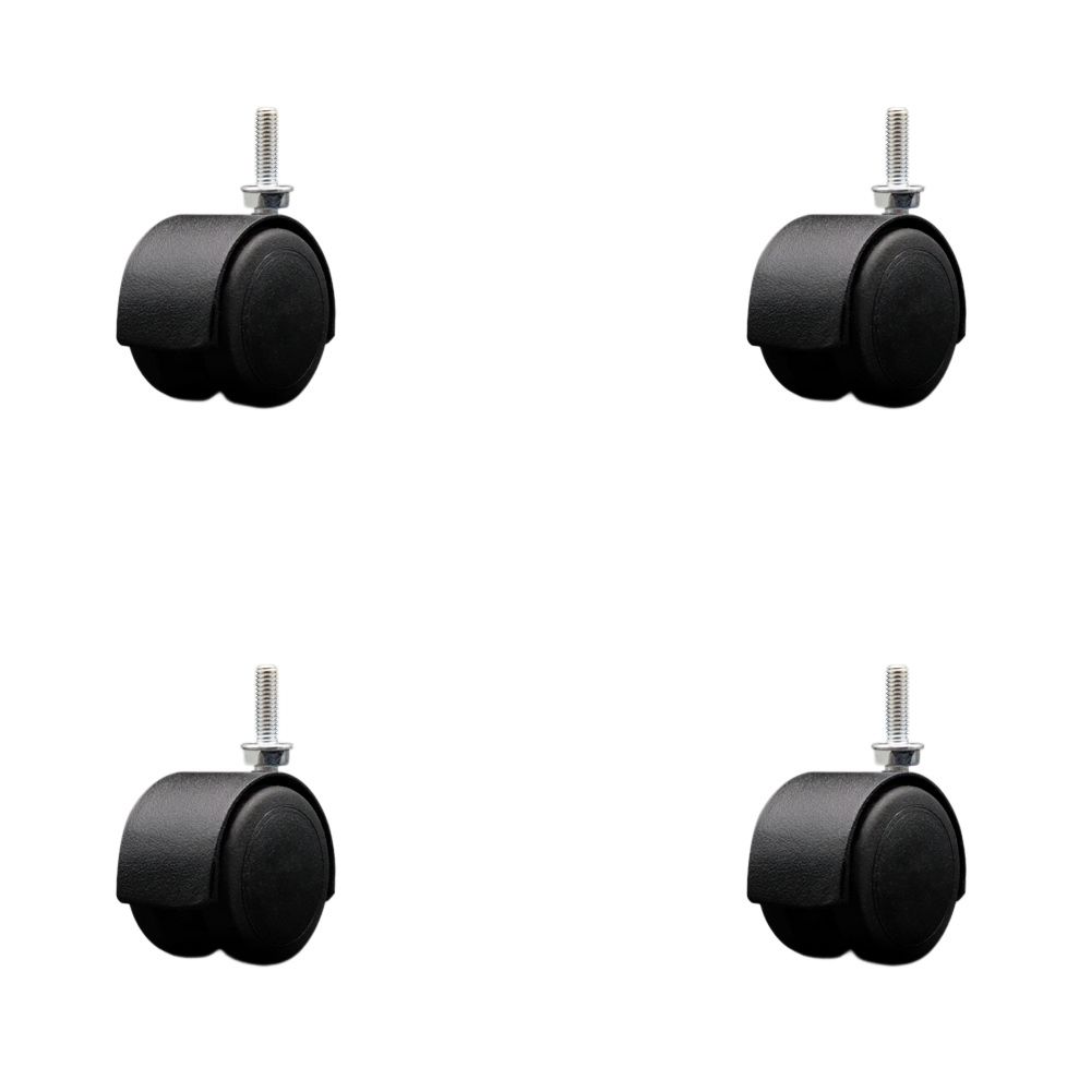SCC-TS02S50D-NYU-FB-5161810-4 2 in. Floor Safe Flat Black Metal Hooded Twin Office Chair Wheel 0.31 in. 18 TPI x 1 in. Threaded - Set of 4