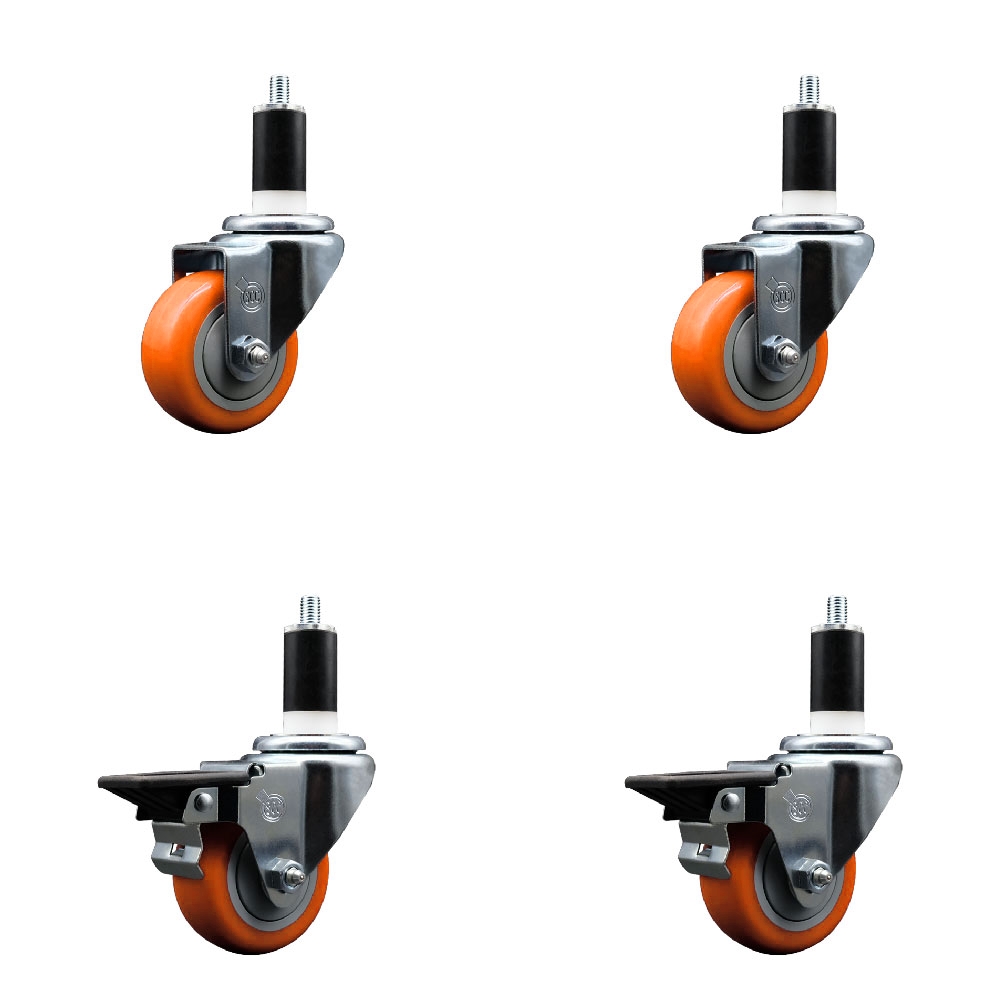 SCC-EX20S314-PPUB-ORG-2-PLB-2-138 Polyurethane Swivel Expanding Stem Caster with 3 in. Orange Wheels & 1.38 in. Stems - Set of 4