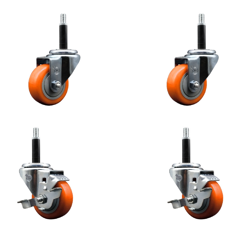 SCC-EX20S314-PPUB-ORG-2-TLB-2-34 Polyurethane Swivel Expanding Stem Caster with 3 in. Orange Wheels & 0.75 in. Stems - Set of 4