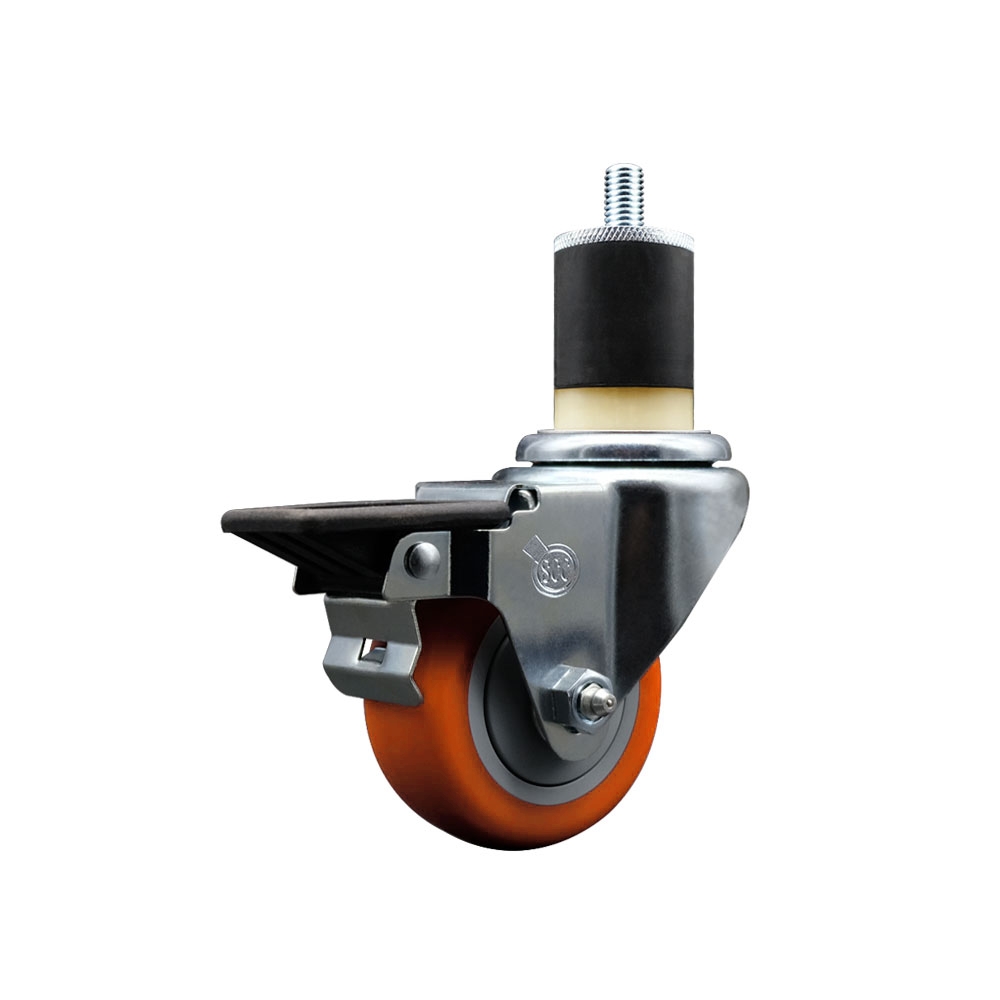 SCC-EX20S314-PPUB-ORG-PLB-178 Polyurethane Expanding Stem Swivel Caster with 3 in. Orange Wheel & 1.87 in. Stem & Posi Locking Brake