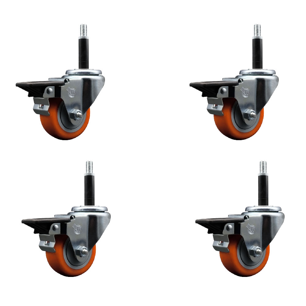 SCC-EX20S314-PPUB-ORG-PLB-34-4 Polyurethane Swivel Expanding Stem Caster with 3 in. Orange Wheels & 0.75 in. Stems - Set of 4