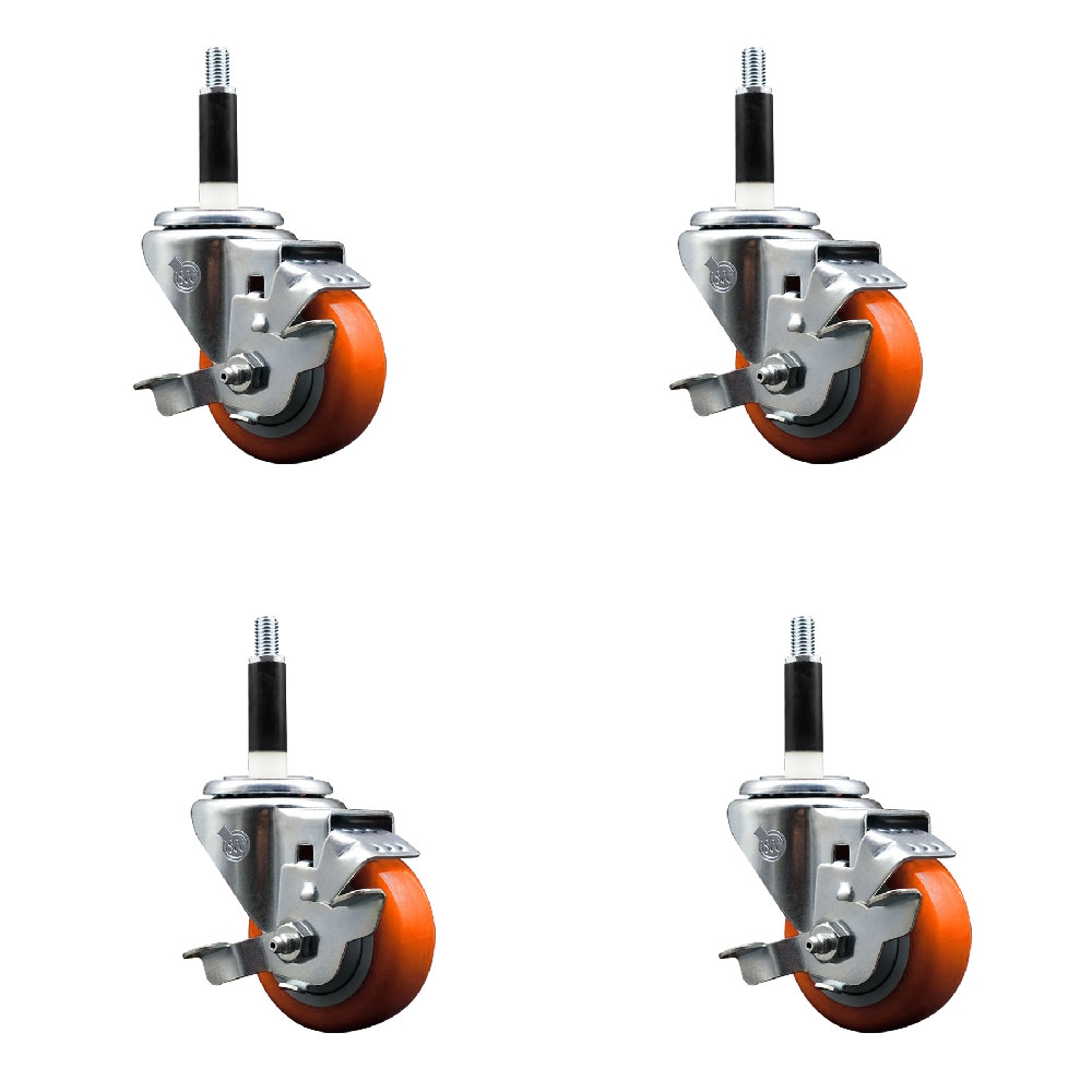 SCC-EX20S314-PPUB-ORG-TLB-78-4 Polyurethane Swivel Expanding Stem Caster with 3 in. Orange Wheels & 0.87 in. Stems - Set of 4