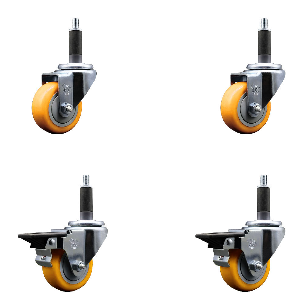 SCC-EX20S314-PPUB-YEL-2-PLB-2-1 Polyurethane Swivel Expanding Stem Caster with 3 in. Yellow Wheels & 1 in. Stems - Set of 4