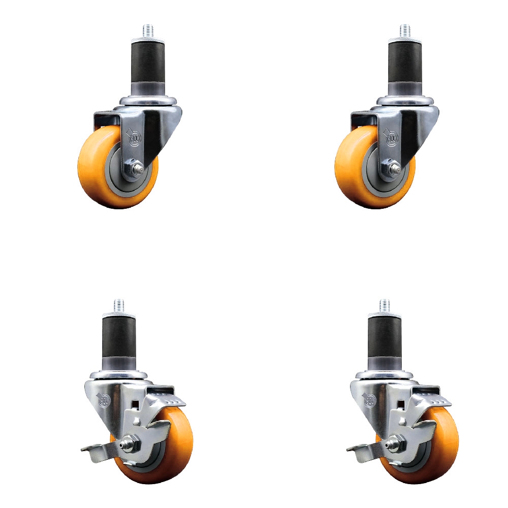 SCC-EX20S314-PPUB-YEL-2-TLB-2-158 Polyurethane Swivel Expanding Stem Caster with 3 in. Yellow Wheels & 1.63 in. Stems - Set of 4