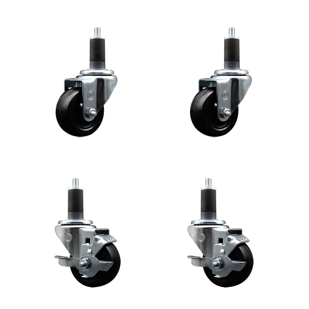 SCC-EX20S314-SRS-2-TLB-2-114 Soft Rubber Swivel Expanding Stem Caster with 3 in. Black Wheels & 1.25 in. Stems - Set of 4