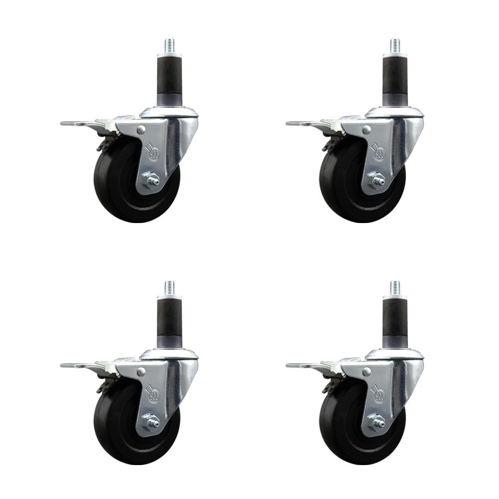 SCC-EXTTL20S3514-SRS-114-4 Soft Rubber Swivel Expanding Stem Caster with 3.5 in. Black Wheels & 1.25 in. Stems - Set of 4