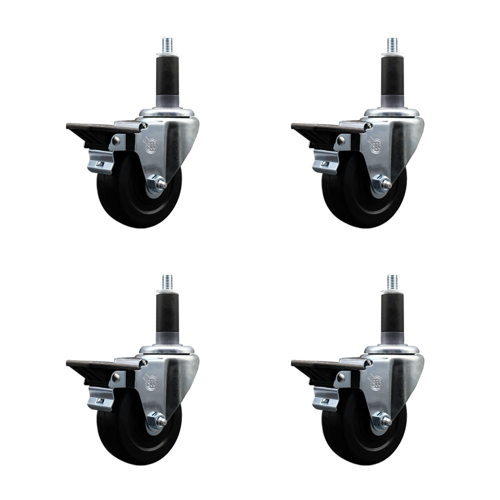 SCC-EX20S3514-SRS-PLB-118-4 Soft Rubber Swivel Expanding Stem Caster with 3.5 in. Black Wheels & 1.13 in. Stems - Set of 4