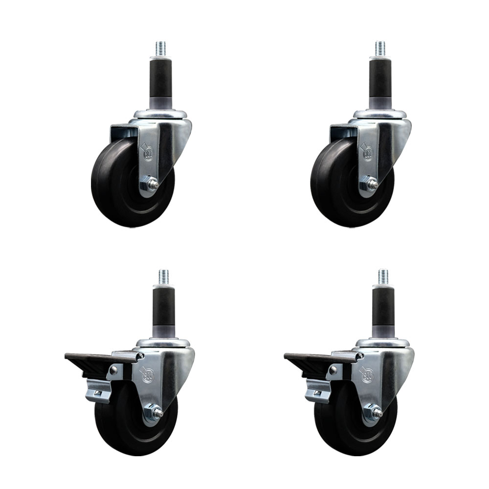 SCC-EX20S3514-SRS-2-PLB-2-118 Soft Rubber Swivel Expanding Stem Caster with 3.5 in. Black Wheels & 1.13 in. Stems - Set of 4