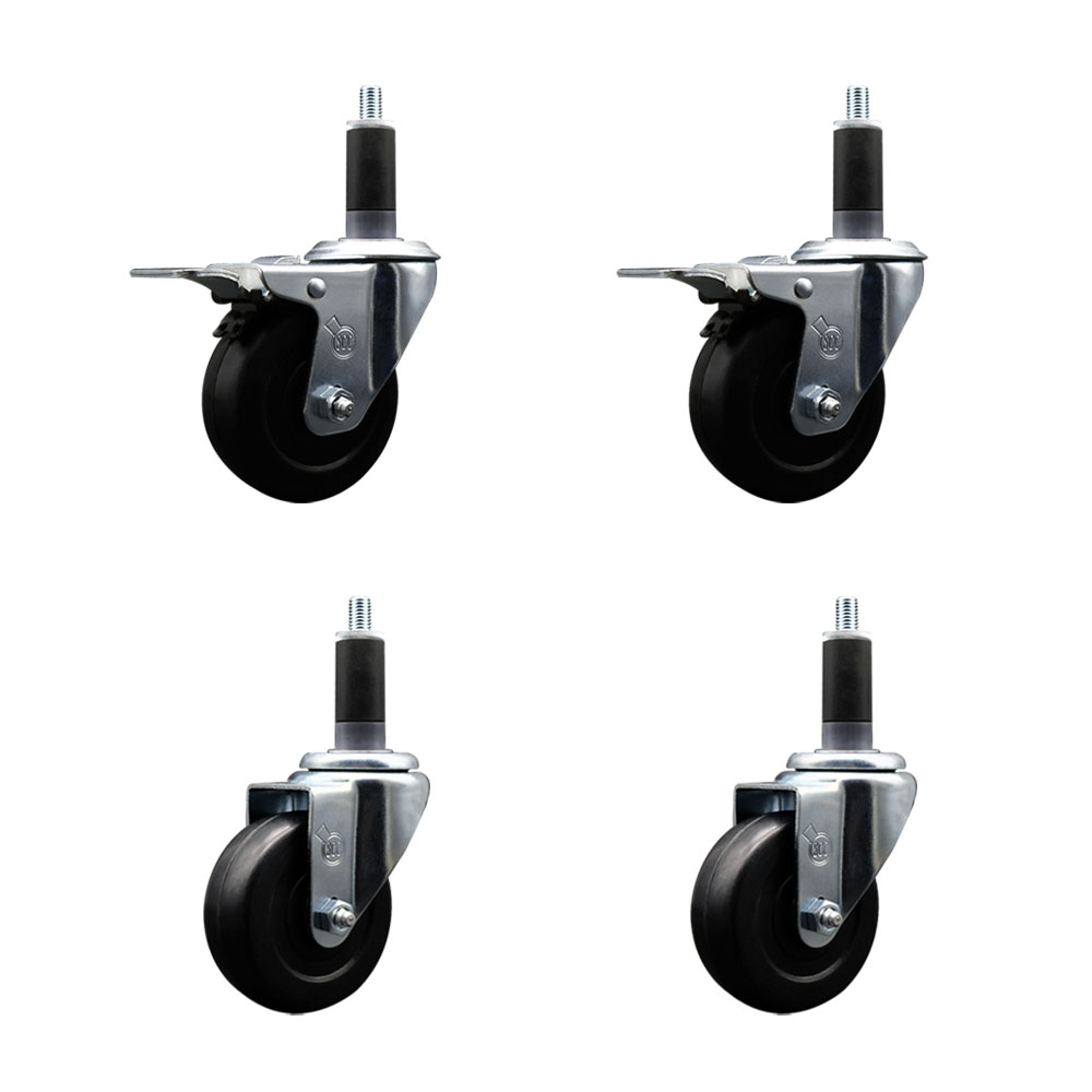SCC-EXTTL20S3514-SRS-2-S-2-118 Soft Rubber Swivel Expanding Stem Caster with 3.5 in. Black Wheels & 1.13 in. Stems - Set of 4