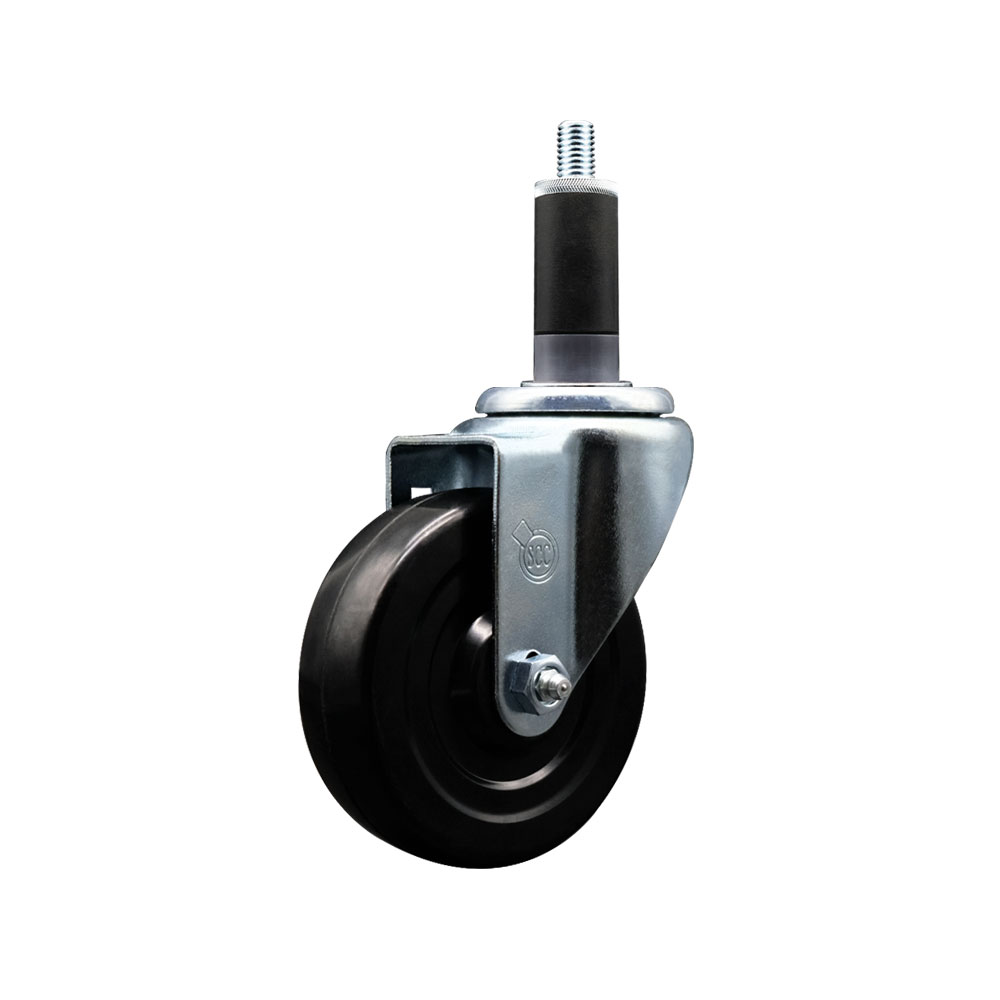 SCC-EX20S414-SRS-118 Soft Rubber Expanding Stem Swivel Caster with 4 in. Black Wheel & 1.13 in. Stem