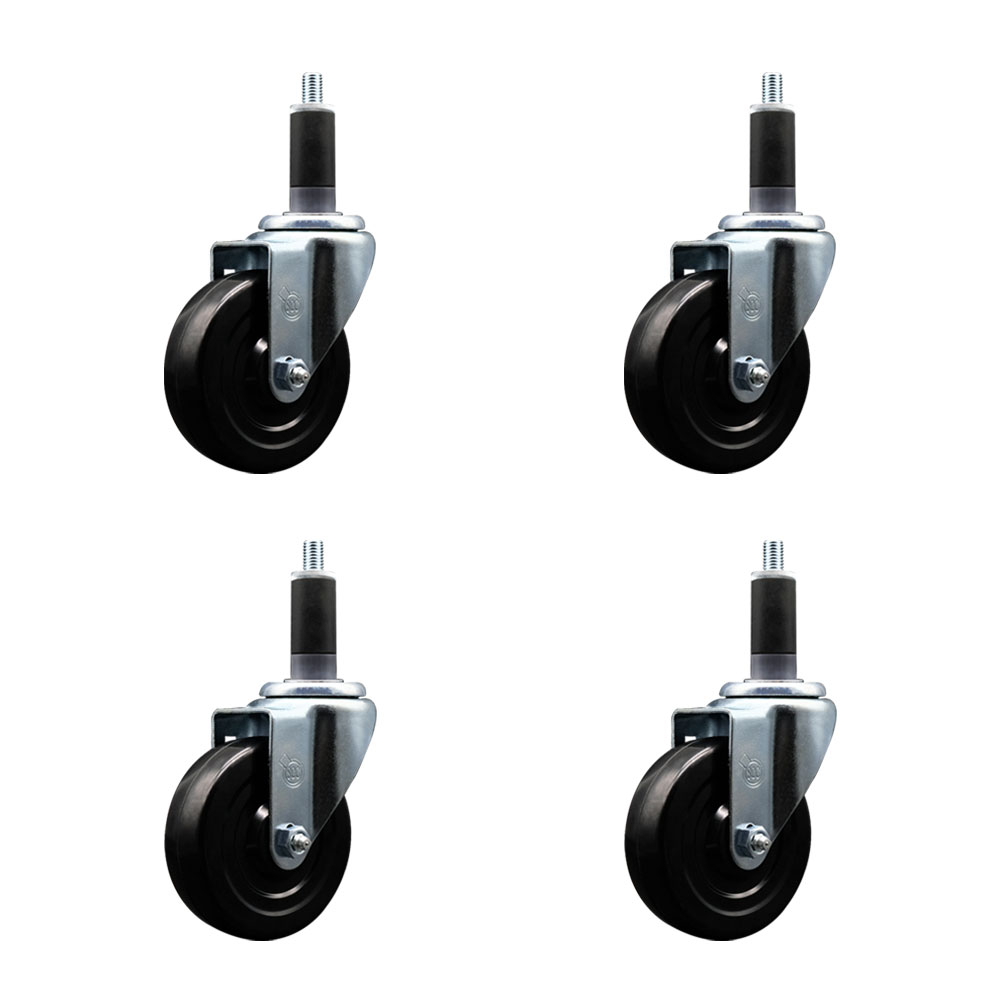 SCC-EX20S414-SRS-118-4 Soft Rubber Swivel Expanding Stem Caster with 4 in. Black Wheels & 1.13 in. Stems - Set of 4