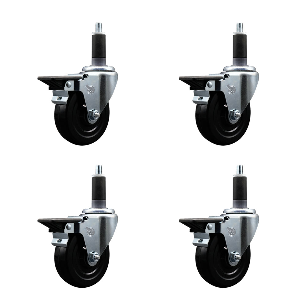 SCC-EX20S414-SRS-PLB-118-4 Soft Rubber Swivel Expanding Stem Caster with 4 in. Black Wheels & 1.13 in. Stems - Set of 4