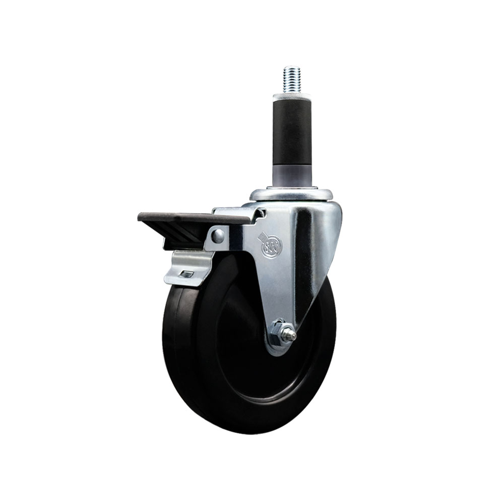 SCC-EX20S514-SRS-PLB-118 Soft Rubber Expanding Stem Swivel Caster with 5 in. Black Wheel & 1.13 in. Stem & Posi Locking Brake
