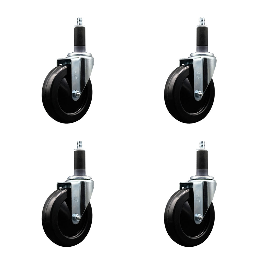 SCC-EX20S514-SRS-118-4 Soft Rubber Swivel Expanding Stem Caster with 5 in. Black Wheels & 1.13 in. Stems - Set of 4