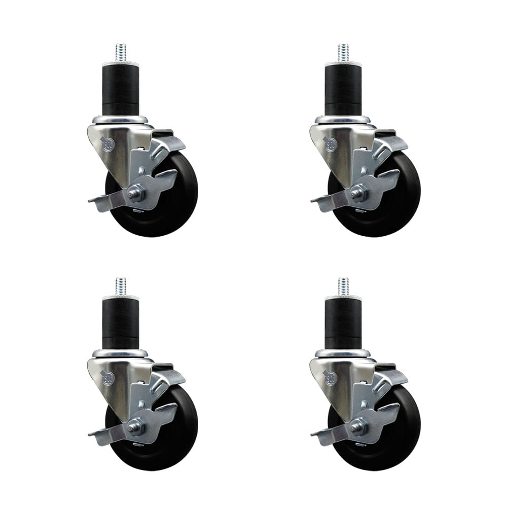 SCC-EX20S3514-SRS-TLB-134-4 Soft Rubber Swivel Expanding Stem Caster with 3.5 in. Black Wheels & 1.75 in. Stems - Set of 4