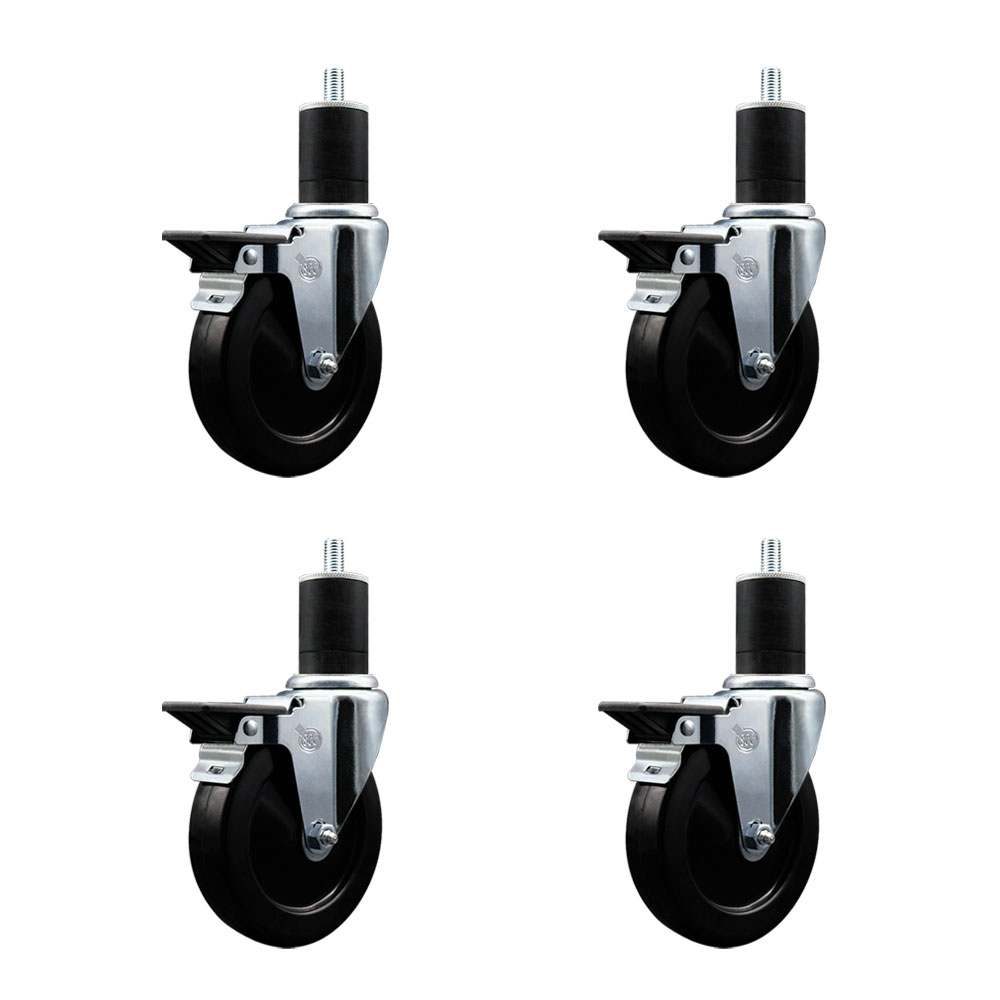 SCC-EX20S514-SRS-PLB-134-4 Soft Rubber Swivel Expanding Stem Caster with 5 in. Black Wheels & 1.75 in. Stems - Set of 4