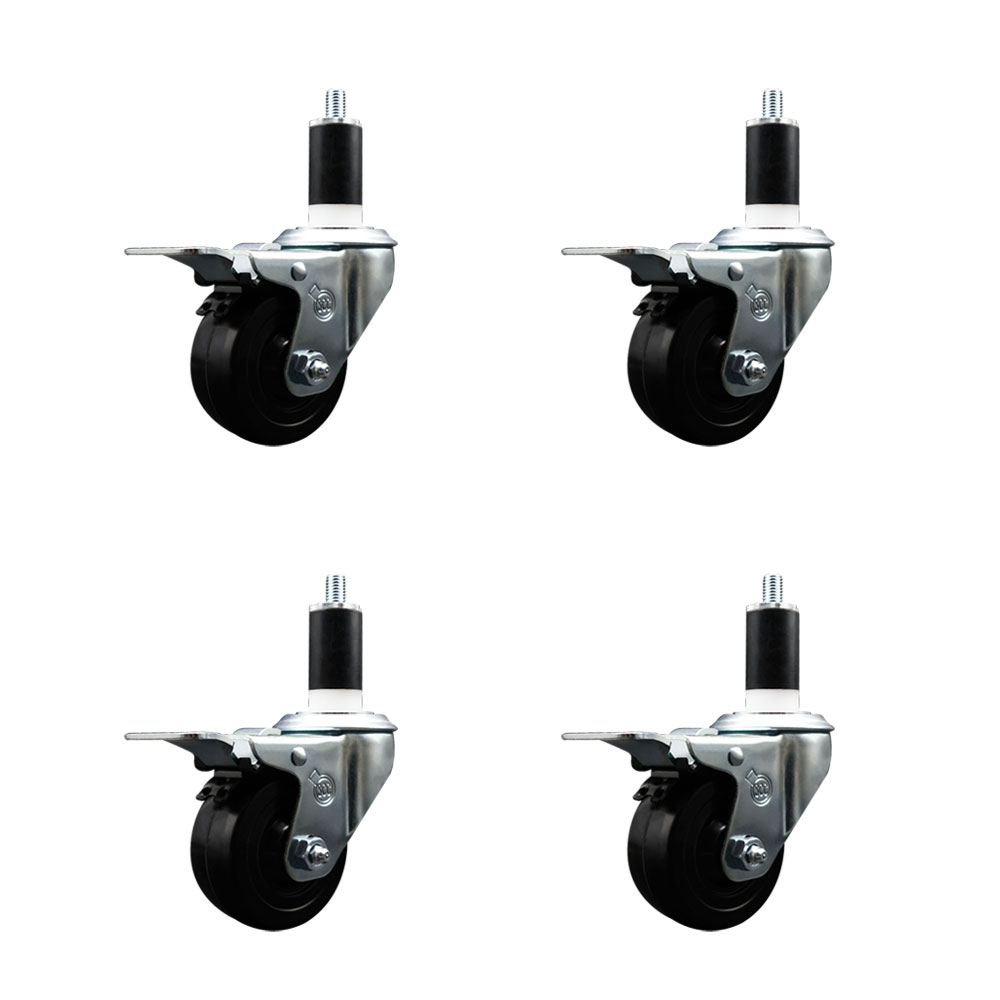 SCC-EXTTL20S314-SRS-138-4 Soft Rubber Swivel Expanding Stem Caster with 3 in. Black Wheels & 1.38 in. Stems - Set of 4