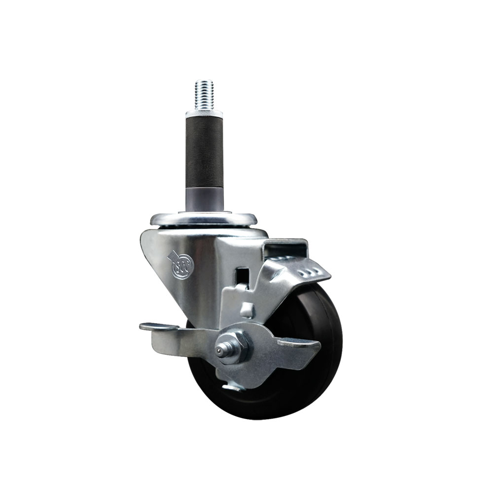 SCC-EX20S314-SRS-TLB-1 Soft Rubber Expanding Stem Swivel Caster with 3 in. Black Wheel & 1 in. Stem & Top Locking Brake