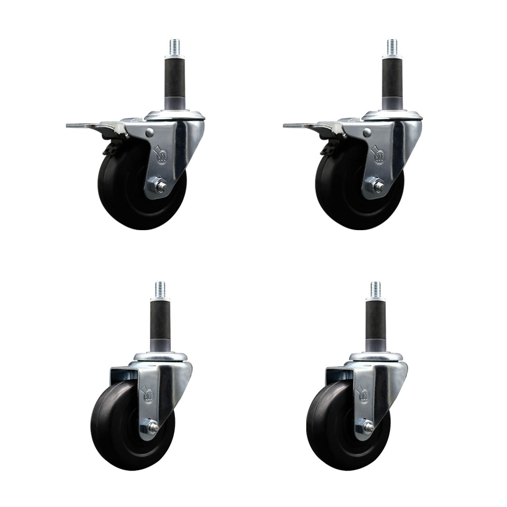 SCC-EXTTL20S3514-SRS-2-S-2-1 Soft Rubber Swivel Expanding Stem Caster with 3.5 in. Black Wheels & 1 in. Stems - Set of 4