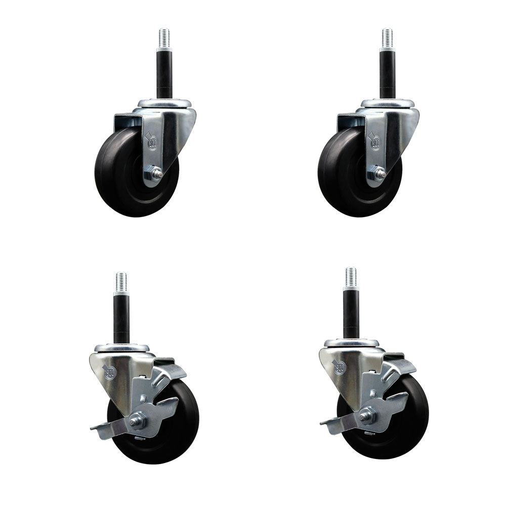 SCC-EX20S3514-SRS-2-TLB-2-34 Soft Rubber Swivel Expanding Stem Caster with 3.5 in. Black Wheels & 0.75 in. Stems - Set of 4