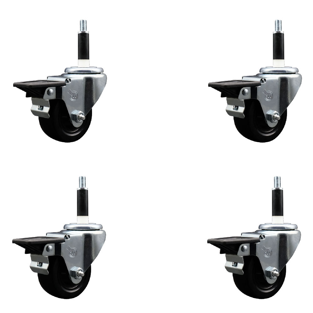 SCC-EX20S314-SRS-PLB-78-4 Soft Rubber Swivel Expanding Stem Caster with 3 in. Black Wheels & 0.87 in. Stems - Set of 4