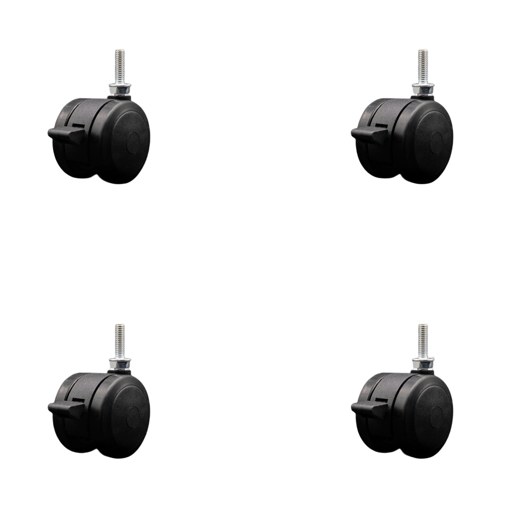 SCC-TS02S50-TPR-BLK-B-5161810-4 2 in. Floor Safe Office Chair Wheels Black Non-Marking 0.31 in. - 18 TPI x 1 in. Threaded Stems & Brakes - Set of 4