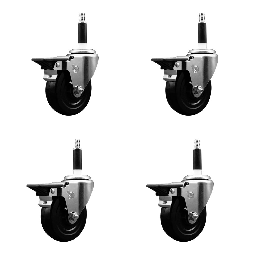 SCC-EX20S414-SRS-PLB-78-4 Soft Rubber Swivel Expanding Stem Caster with 4 in. Black Wheels & 0.87 in. Stems - Set of 4