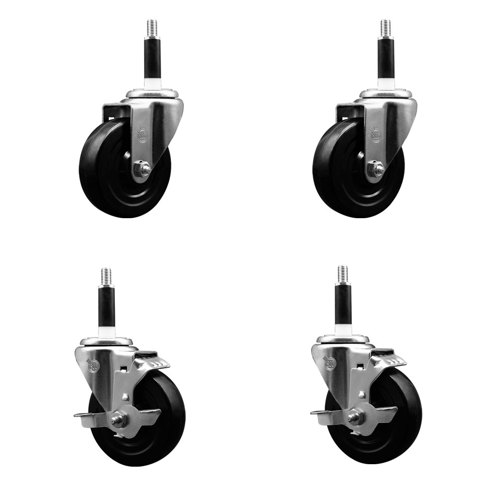 SCC-EX20S414-SRS-2-TLB-2-78 Soft Rubber Swivel Expanding Stem Caster with 4 in. Black Wheels & 0.87 in. Stems - Set of 4