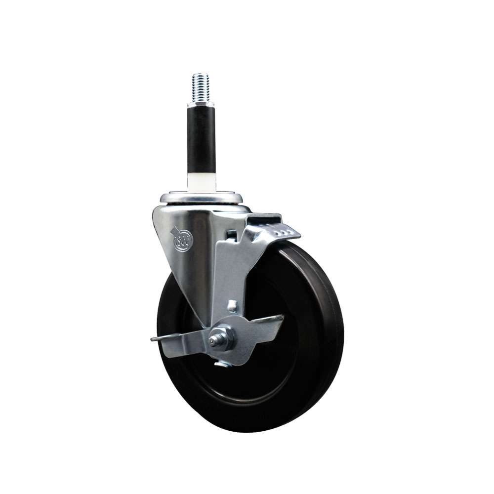 SCC-EX20S514-SRS-TLB-78 Soft Rubber Expanding Stem Swivel Caster with 5 in. Black Wheel & 0.87 in. Stem & Top Locking Brake