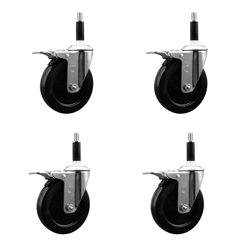 SCC-EXTTL20S514-SRS-78-4 Soft Rubber Swivel Expanding Stem Caster with 5 in. Black Wheels & 0.87 in. Stems - Set of 4