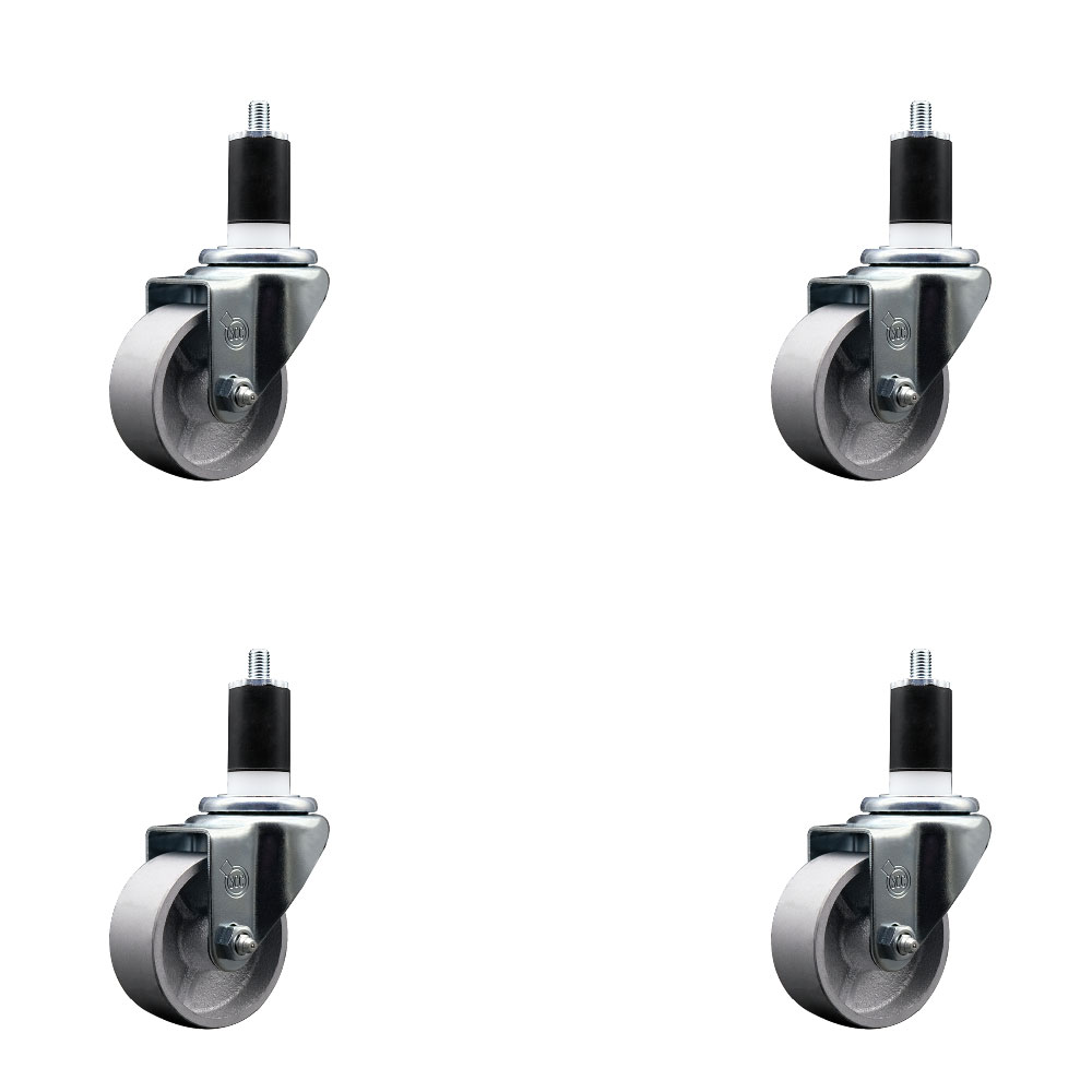 Semi Steel Swivel Caster - Silver - 3 x 1.5 in. - Set of 4 - 1200 lbs Capacity