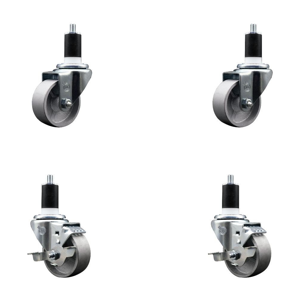 Semi Steel Cast Iron Swivel Expanding Stem Caster with Roller Bearings 3 x 1.5 in. Silver Wheels & 1.5 in. Stems 2 - Set of 4