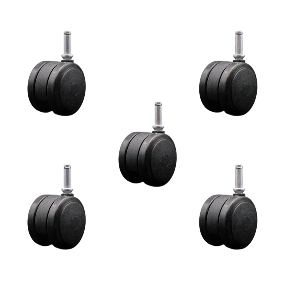 2.38 in. Floor Safe Office Chair Wheels Black Non-Marking Thermoplastic Rubber Twin Wheels - 0.43 in. by 1.44 in. Grip Ring Stems - Set of 5
