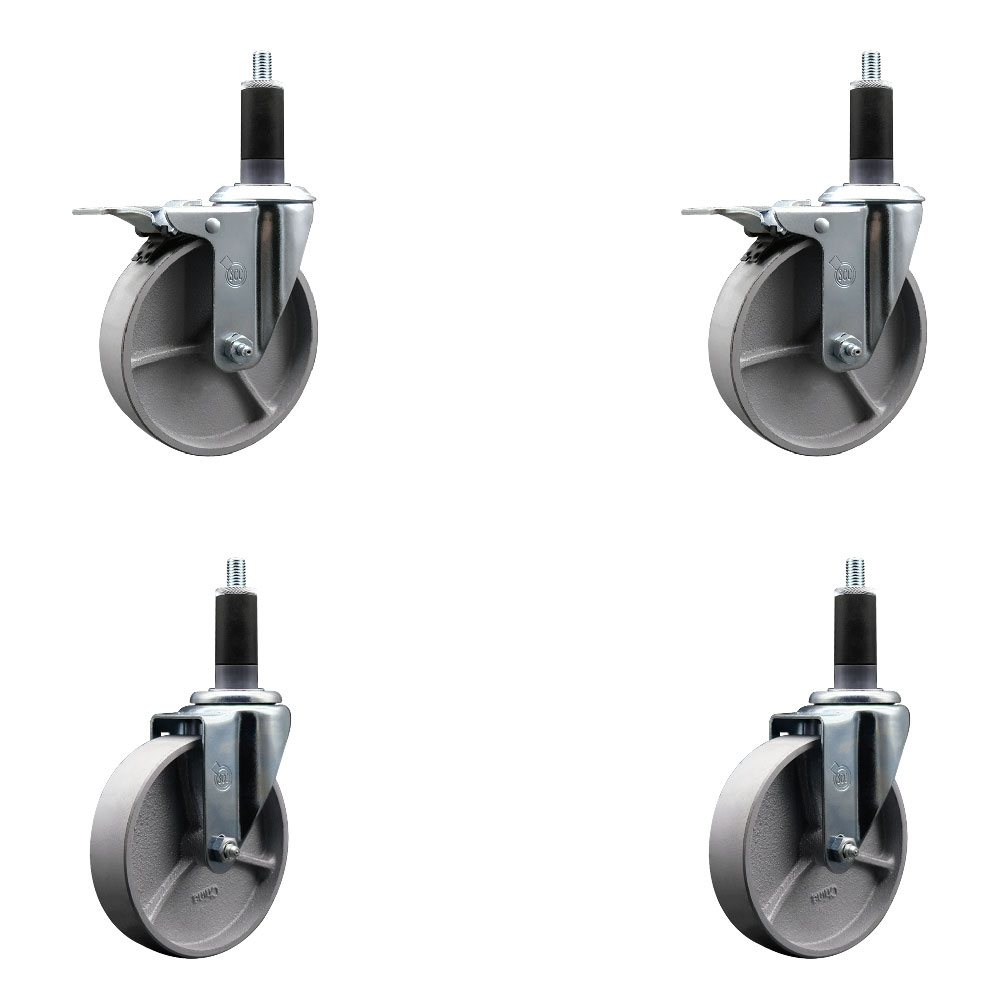 Semi Steel Cast Iron Swivel Expanding Stem Caster with Roller Bearings 5 x 1.5 in. Silver Wheels & 1.13 in. Stems - Set of 4