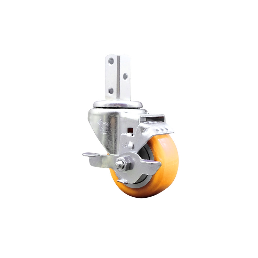 Swivel Square Stem Caster with 3.5 x 1.25 in. Yellow Polyurethane Wheel, 0.87 x 2 in. Square Stem with 3 0.26 in. Diameter Mounting Holes