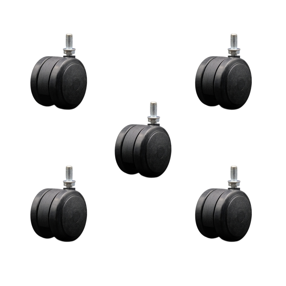 2.38 in. Floor Safe Office Chair Wheels Black Non-Marking Thermoplastic Rubber Twin Wheels 0.38 in. - 16 TPI x 0.75 in. Threaded Stems - Set of 5