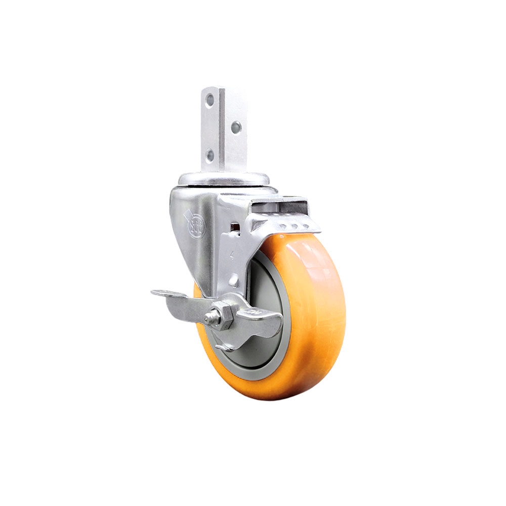Swivel Square Stem Caster with 4 x 1.25 in. Yellow Polyurethane Wheel, 0.75 x 2 in. Square Stem with 3 0.26 in. Diameter Mounting Holes
