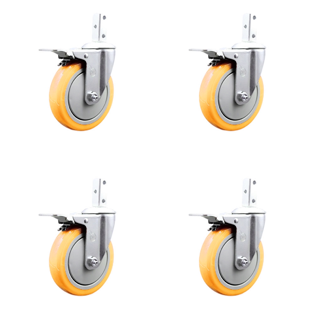 Swivel Square Stem Caster with 5 x 1.25 in. Yellow Poly Wheel, 0.75 x 2 in. Square Stem with 3 0.26 in. Diameter Mounting Holes - Set of 4