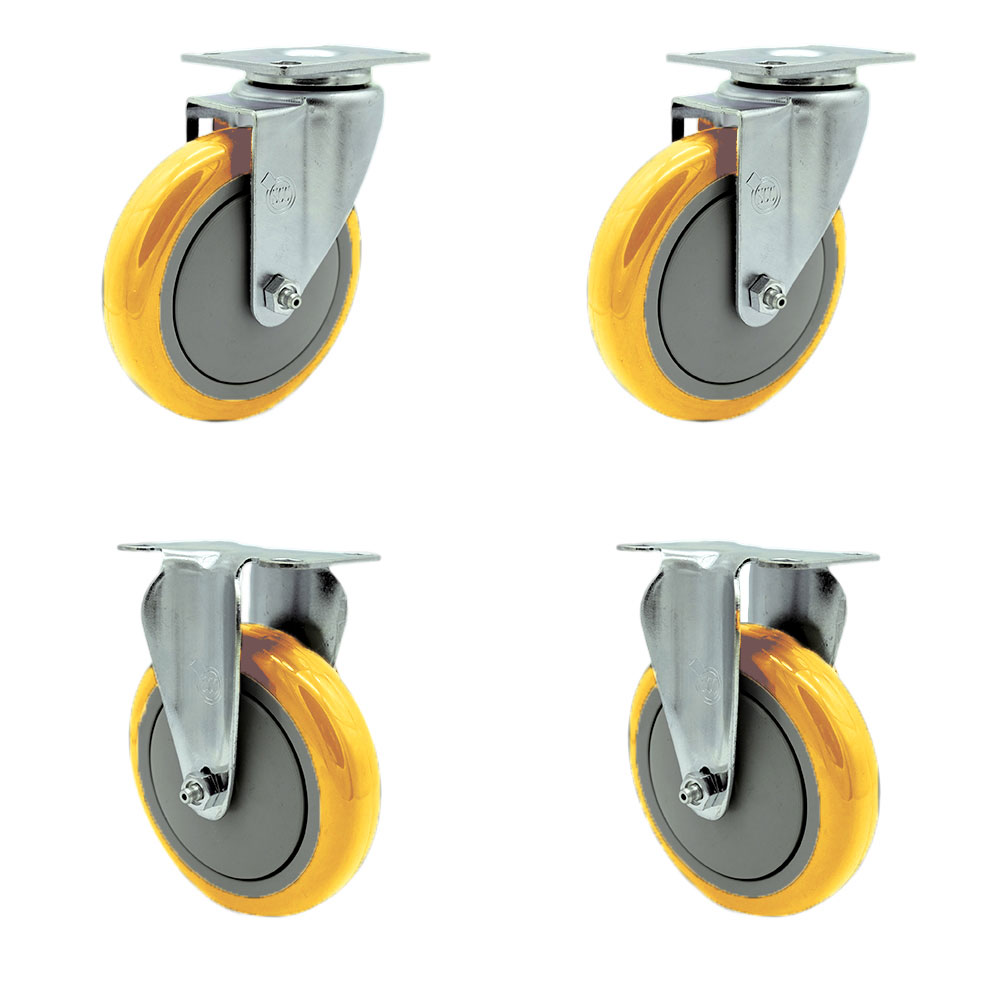 SCC-SS31620S514-PPUB-YEL-2-R-2 Polyurethane Swivel Top Plate Caster with 5 in. 316 Stainless Steel Yellow Wheels - Set of 4