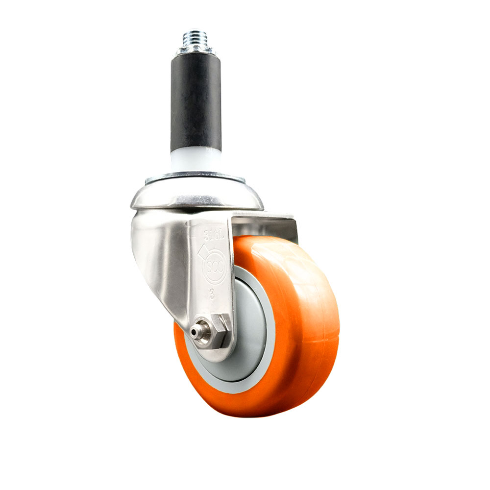 Polyurethane Swivel Stem Caster with 3.5 in. Orange Caster Wheels, 1 in. Expanding Stem - 316 Stainless Steel Caster